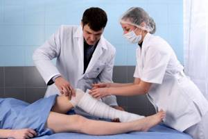 Травматолог гипсует ногу
