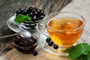чай из листьев смородины, ягоды, черная смородина, смородиновое варенье
