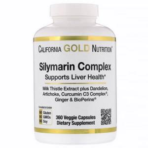 California Gold Nutrition, Силимариновый комплекс, для здоровья печени, расторопша, куркумин, артишок, одуванчик, имбирь и черный перец, 360 растительных капсул